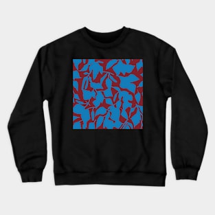 Birch leaves blue on dark red, seamless pattern Crewneck Sweatshirt